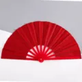 Ventaglio pieghevole rosso glitter da 26 cm con stecche in plastica rossa - Rosso