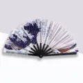 Large 33cm folding hand fan featuring classic Great Wave off Kanagawa Ukiyo-e art print - Sea Wave