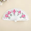 Spanischer Tanz-Fächer mit eleganten rosa Blumenmustern auf weißem Grund - Doppelseitig bemalt / Weiß