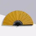 Gold glitter folding kung fu fan with black plastic ribs for party events - Gold