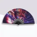 Large 33cm folding fan with vibrant abstract nebula art pattern for festivals - Swirl