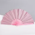 Ventaglio pieghevole rosa glitterato da 26 cm con stecche in plastica per bomboniere - Rosa