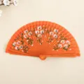 Spanischer 19cm Klappfächer in Orange mit handgemaltem weißem Blumenmuster für Damen - Doppelseitig bemalt / Orange
