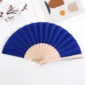 Eventail pliant bleu avec côtes en bois surface en tissu artisanat traditionnel cadeau - Bleu Saphir