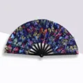 33cm large decorative folding Kung Fu fan with vibrant colorful butterfly pattern print - Butterfly Dance