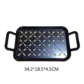Durable 430 stainless steel rectangular perforated BBQ grill tray with double handles - Non-stick Style / S / Black