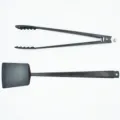 Long-handle black BBQ tools set including tongs and spatula for non-stick grills - Black 2-Piece Set / Spatula & Tongs (With Hanging Hole)