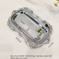 Europäisches verziertes Tablett aus 304 Edelstahl rechteckig für Schmuck und Snacks glanz - 304 Edelstahl Beidseitiger Spiegelstil (3169SS) / Außendurchmesser 20.5x12.3cm / Edelstahl Beidseitiger Spiegel