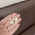 Elegant gold butterfly stud earrings with square faux pearl pendants for women fashion - Bow Square Pearl Earring Style (E3166) / Gold