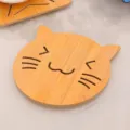 Eco-friendly cartoon cat shaped bamboo wood coaster for heat insulation and table protection - Cat