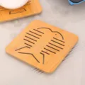 Square wooden hollow fish pattern heat insulation coaster for kitchen table dining - Big Fish