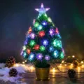 Árbol de Navidad de fibra óptica con margaritas LED de colores y una estrella luminosa - Árbol de Margaritas Suaves de Luz Completa de Hoja Verde de 60cm (Enchufe US) / Enchufe US