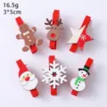 Decorative set of 6 cartoon Christmas wooden clips, snowflake and snowman designs, 3x5cm - Christmas Cartoon Series / Set of 6