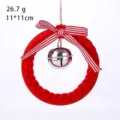 Handmade red braided Christmas wreath ornament featuring silver bell and striped bow tie - Red