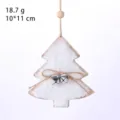 Handmade wooden Christmas tree ornament with white faux fur jute bow and silver bells - White Plush Tree
