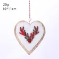 Heart-shaped wooden Christmas ornament with plush center and plaid reindeer motif - White Plush Heart