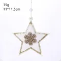 Wooden Christmas star hanging ornament with white faux fur and golden snowflake - White Plush Star