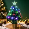 Mini árbol de Navidad de fibra óptica con estrellas LED coloridas y base dorada festiva - Árbol de Estrellas de Doble Capa de Hoja Verde de 45cm (Enchufe US) / Enchufe US