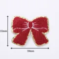 Toppa fiocco in ricamo di ciniglia rossa con bordo di paillettes dorate per Natale DIY - Fiocco / Autoadesivo