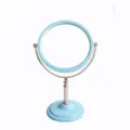 Elegant light blue swivel desktop makeup mirror with a stylish rose gold metal stand - Round / Blue