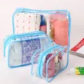 Set de tres neceseres de PVC transparente con cremalleras azul claro para organizar tus viajes - L / Azul
