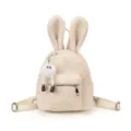 Mochila infantil de felpa con orejas de conejo en color beige suave para niñas pequeñas - Con Colgante / Blanco Roto