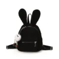 Linda mochila de peluche negra con orejas de conejo y colgante de monstruo para niños - Con Colgante / Negro