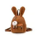 Lindo bolso mochila infantil de felpa marrón con orejas de conejo y llavero blanco - Con Colgante / Marrón
