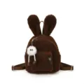 Linda mochila de peluche marrón con orejas de conejo para niñas y jardín - Marrón