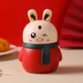 Festive red rabbit automatic toothpick dispenser with cute scarf and gold accents - Red Rabbit