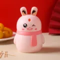 Cute pink rabbit automatic toothpick holder with decorative scarf and golden ears - Pink Rabbit