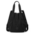 Lightweight black nylon drawstring tote bag and backpack for women - M / Black