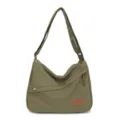 Sac bandoulière minimaliste vert olive en toile avec sangle réglable et accent en cuir brun - Vert
