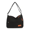 Sac bandoulière minimaliste en toile noire avec grande capacité et détails orange - Noir