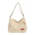 Sac bandoulière minimaliste en toile crème avec grande capacité et bandoulière - Blanc Cassé