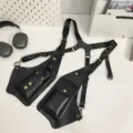 Tactical black leather harness chest bag vest with multiple pockets for men - 3 (10529) / Black