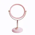 Double-sided pink rotating desktop makeup mirror with elegant gold electroplated stand - Round / Pink