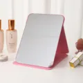 Portable pink PU leather folding desktop makeup mirror for travel and vanity tabletop use - S / Pink