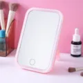 Pink LED tabletop makeup mirror with adjustable three-color light and smart touch sensor - Pink
