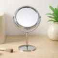 Premium silver double-sided tabletop makeup mirror with 360-degree rotating stand - Round Style