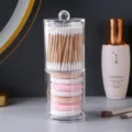 Boîte de rangement de maquillage transparente en acrylique pour cotons-tiges et houppettes - Ensemble double couche