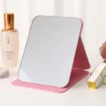 Miroir de maquillage de bureau pliable en similicuir PU rose haut de gamme voyage - L / Rose