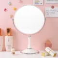 Drehbarer doppelseitiger Tisch-Schminkspiegel in elegantem Weiß für den Schminktisch - 1:3 Vergrößerungsverhältnis / 8 Zoll Runder Spiegel