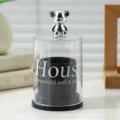 Luxury cotton swab storage box with silver bear decorative lid for bathroom vanity - Black