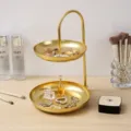 Elegante gouden luxe ijzeren tweelaagse tray voor het opbergen van sieraden - Goud