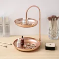 Luxe roségouden tweelaagse metalen tray voor het opbergen van sieraden en cosmetica - Roségoud