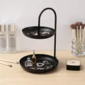 Moderne minimalistische zwarte ijzeren 2-laags sieraden organizer stand kaptafel - Zwart