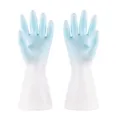Duurzame tweekleurige waterdichte PVC schoonmaakhandschoenen in lichtblauw en wit voor afwas - S / Transparant blauw