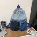 Casual blue denim backpack for women with front zipper pockets for travel and daily work - Letter F / Gradient Blue