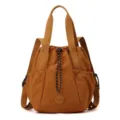 Mustard yellow lightweight nylon tote bag for women featuring a drawstring closure design - M / Pumpkin Orange